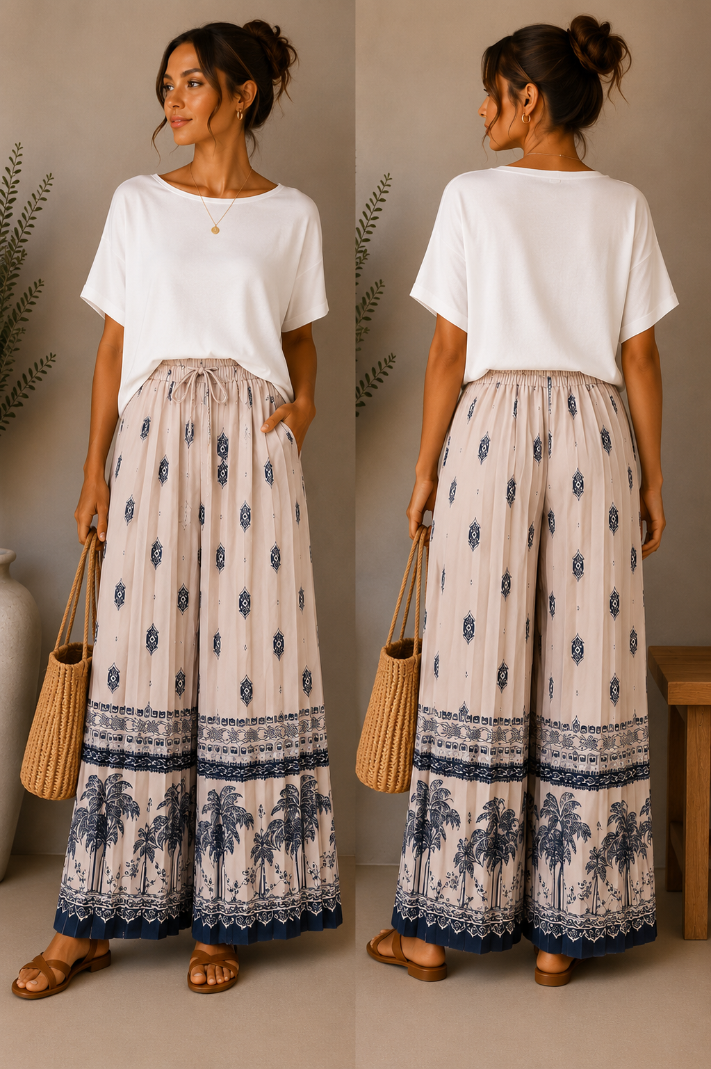Boho Pleated Palazzo Trousers
