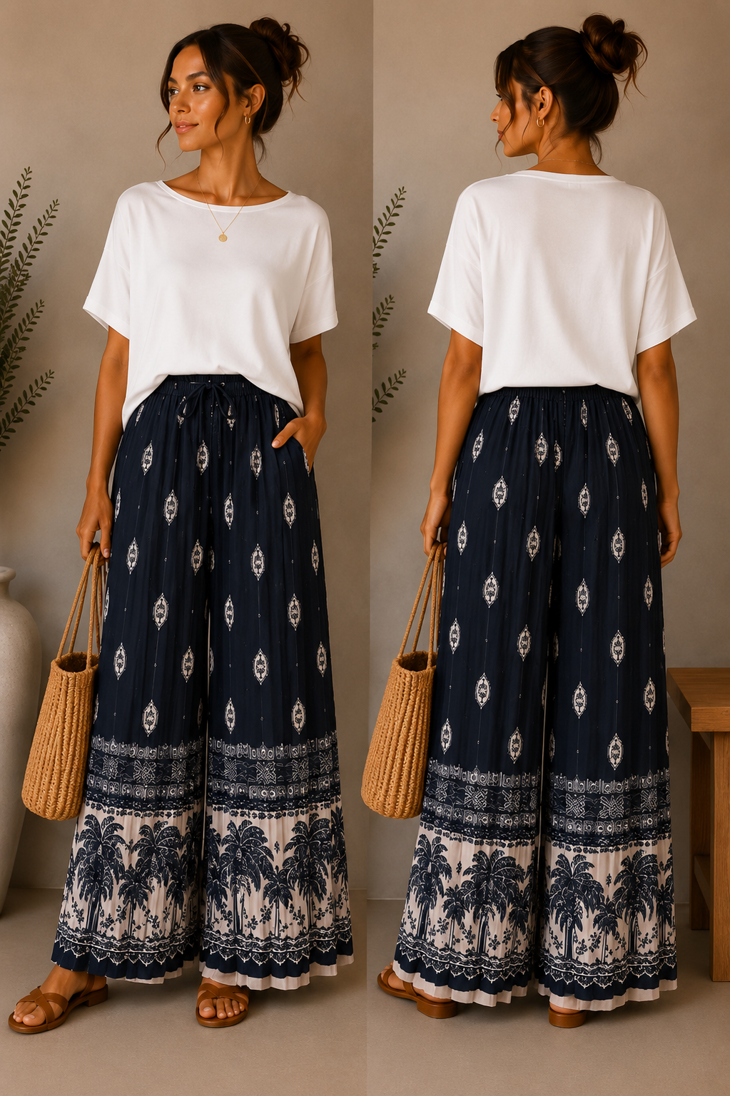 Boho Pleated Palazzo Trousers