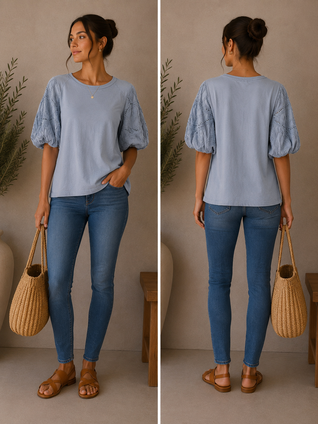 Embroidered Sleeve Top