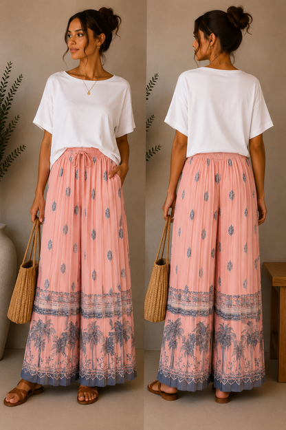 Boho Pleated Palazzo Trousers