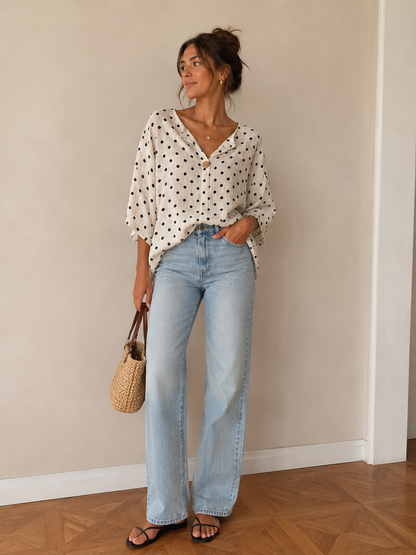 Polka Dot Button Front Top