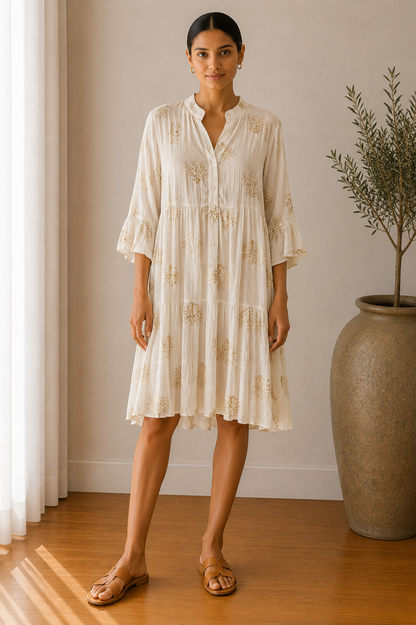 Tiered Embroidered Smock Dress