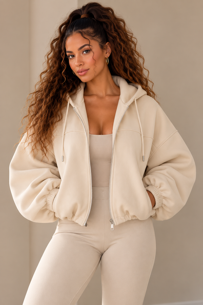 Women's Bubble Hem Zip-Up Jacket Hoodie