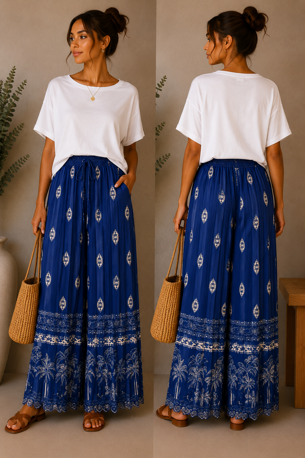 Boho Pleated Palazzo Trousers