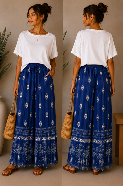 Boho Pleated Palazzo Trousers