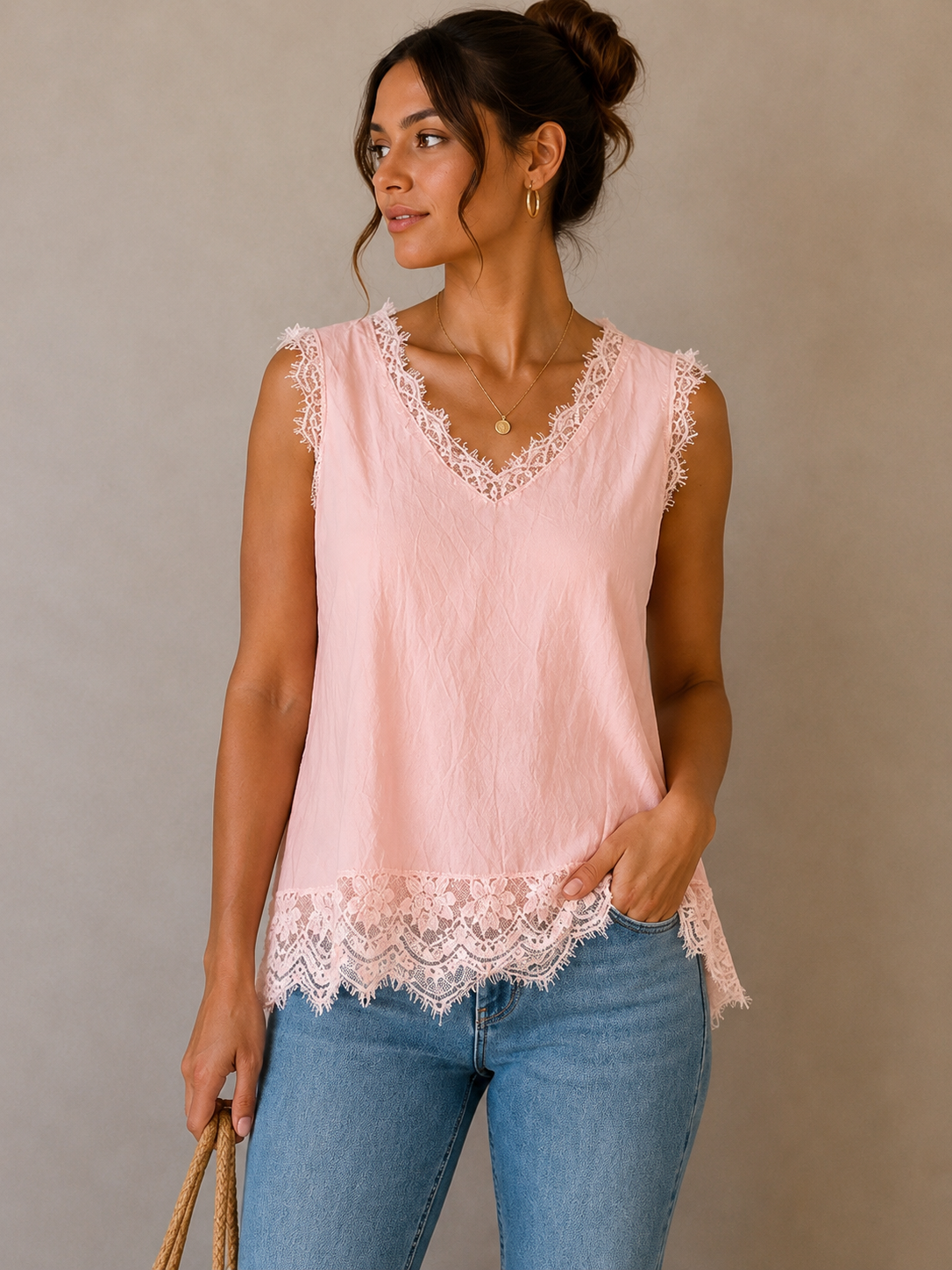 Lace Trim Related Fit Vest Top