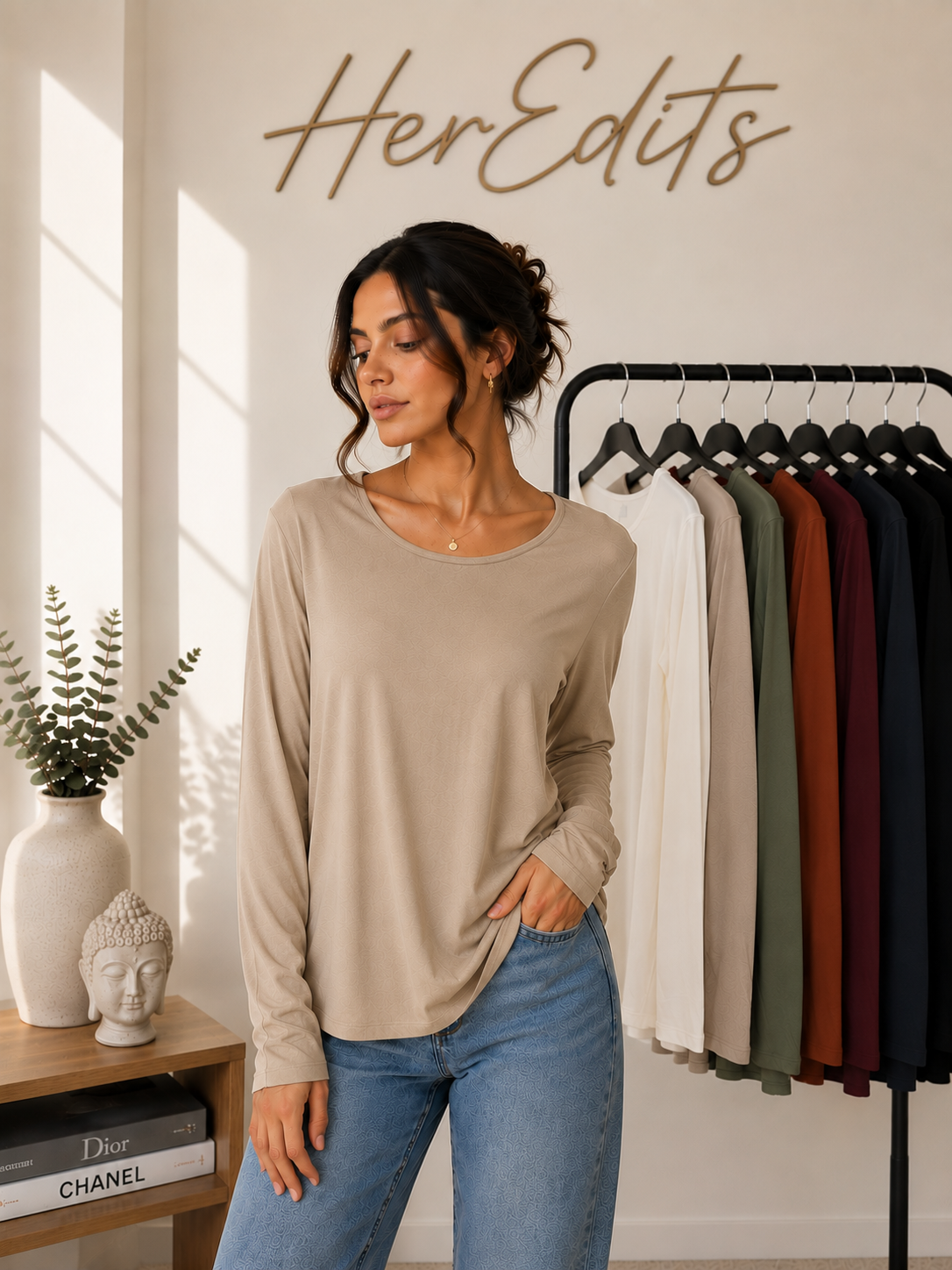 Double Lined Scoop Neck Long Sleeve Top | HerEdits