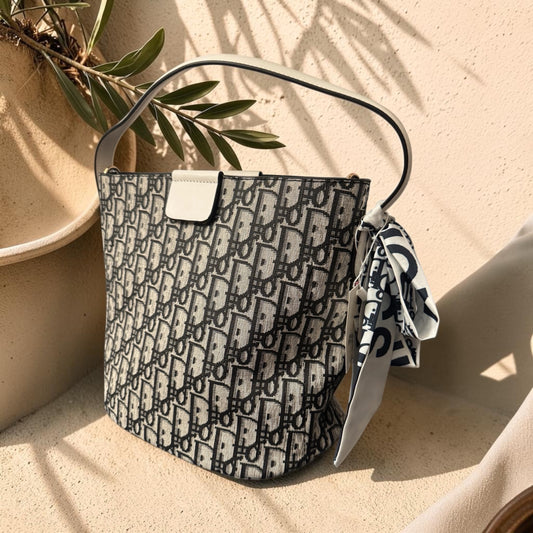 Monogram Inspired Shoulder Bag with Scarf Detail | HerEdits