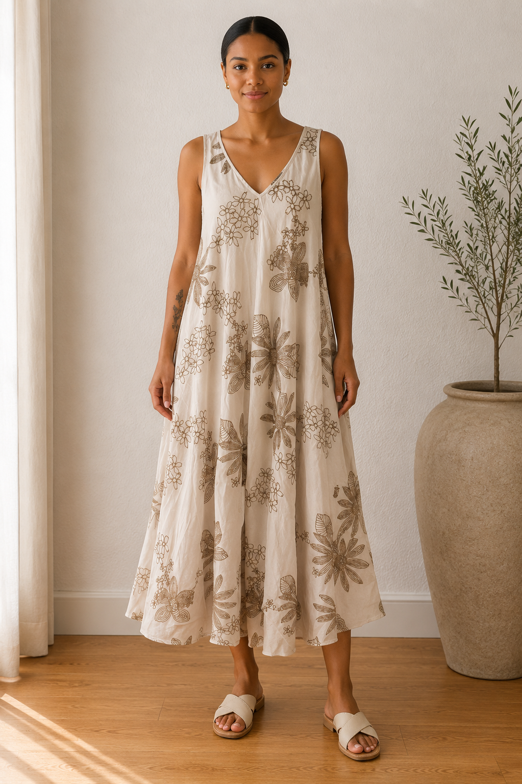 Printed Swing Midi Dress