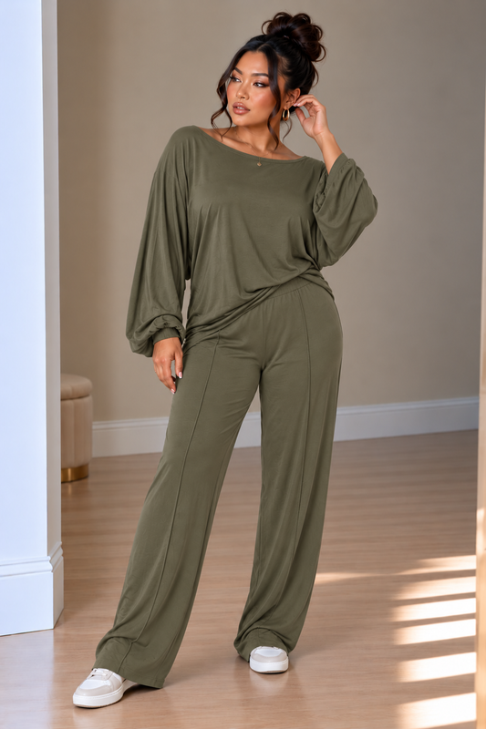 Women's Curve Batwing Top & Wide Leg Trouser Co-ord Set