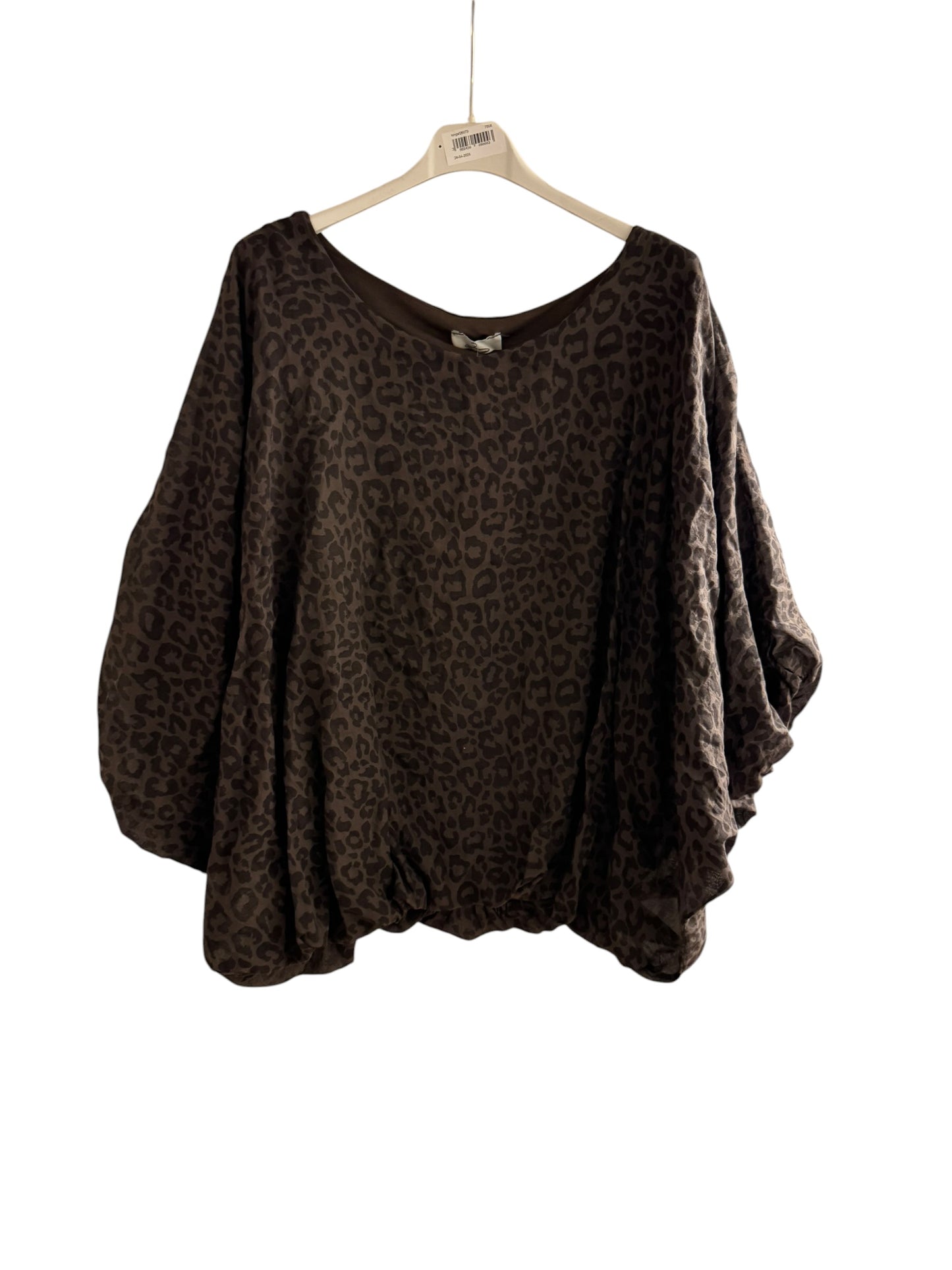 Leopard Print Balloon Sleeve Bubble Hem Top