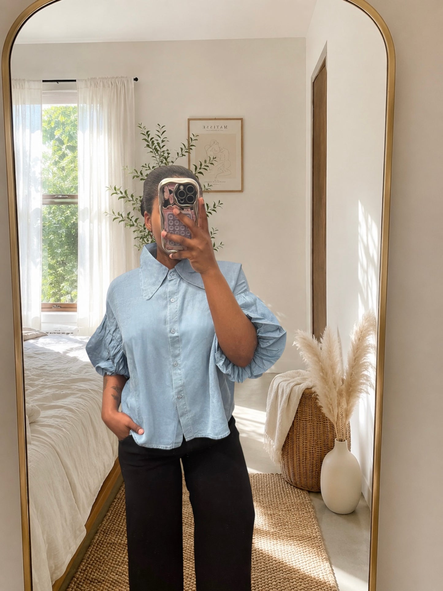 Puff Sleeve Denim Blouse | HerEdits