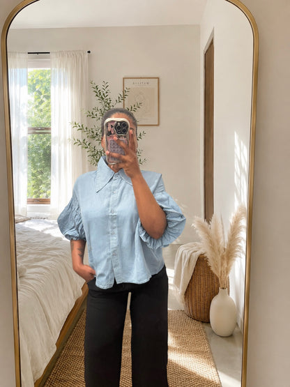 Puff Sleeve Denim Blouse | HerEdits