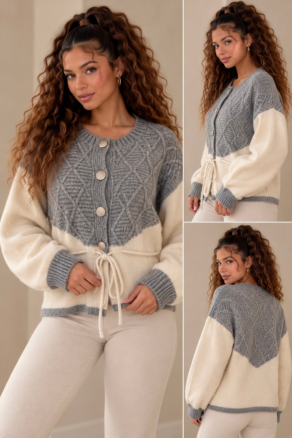 Cable Knit Tie Waist Cardigan