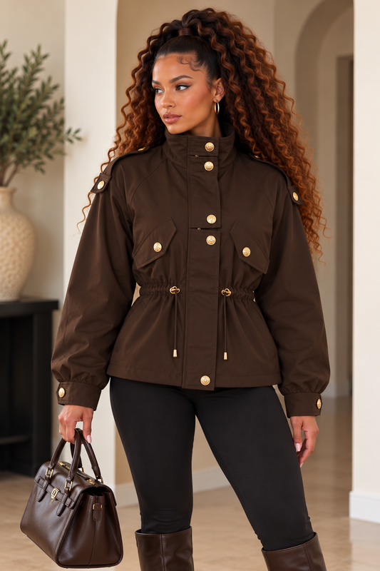 Tailored Utility Field Jacket with Drawstring Waist | HerEdits