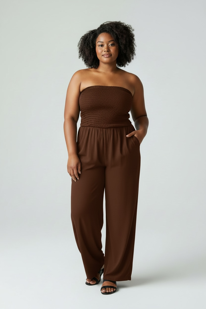 Shirred Bandeau Wide Leg Jumpsuit