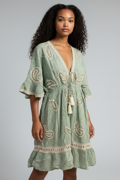 Palak Embellished Paisley Boho Dress