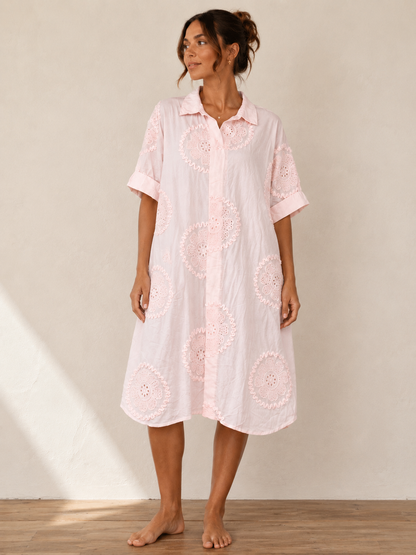 Embroidered Long Shirt Dress