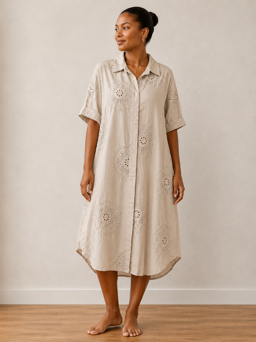 Embroidered Long Shirt Dress