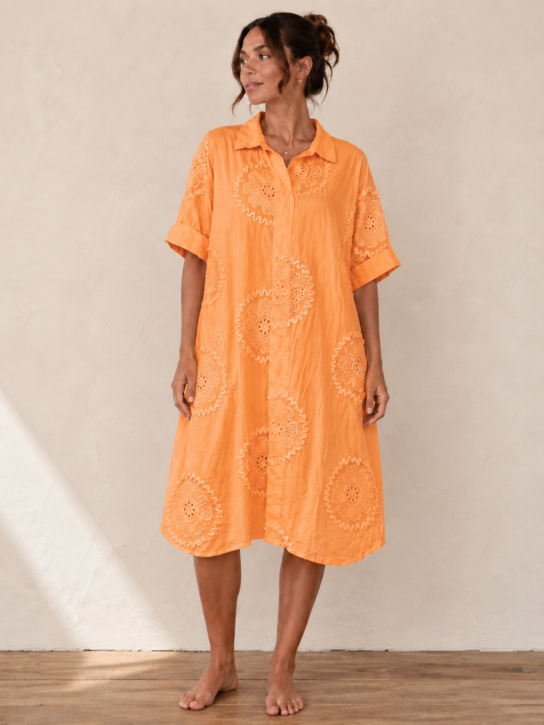 Embroidered Long Shirt Dress