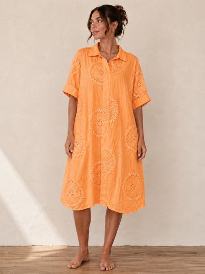 Embroidered Long Shirt Dress