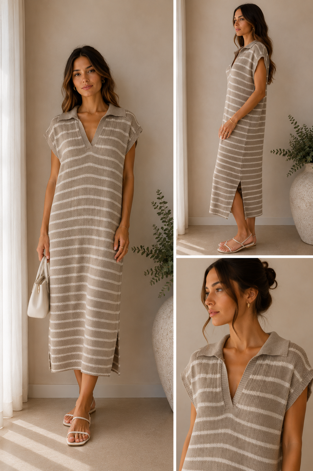 Knitted Stripe Midi Dress – Soft Luxe Collared Dress