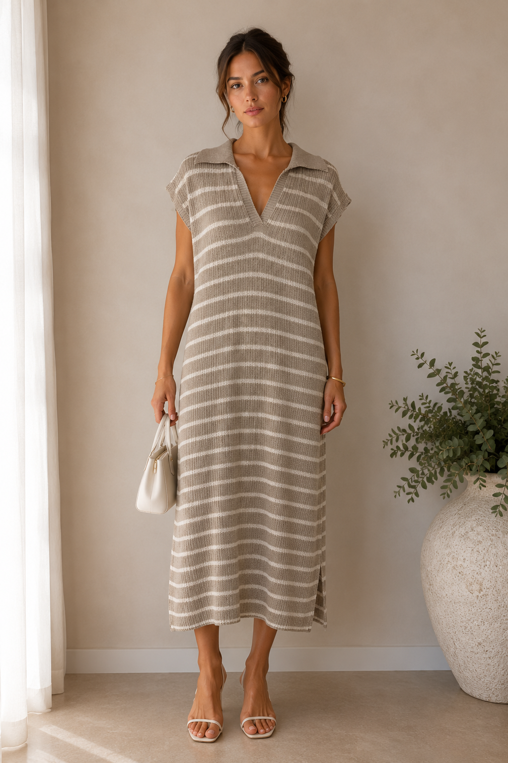 Knitted Stripe Midi Dress – Soft Luxe Collared Dress