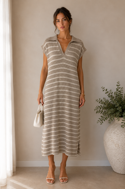 Knitted Stripe Midi Dress – Soft Luxe Collared Dress