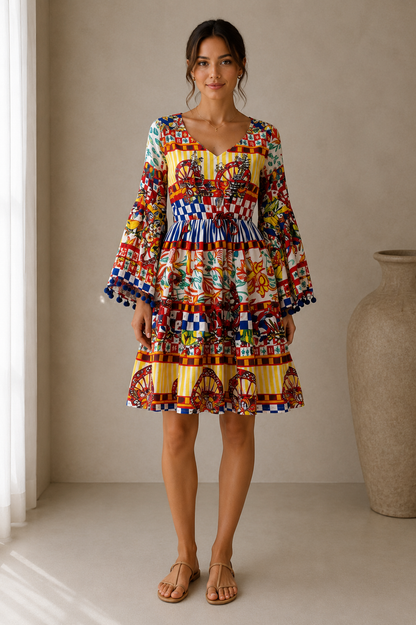 Siya Bohemian Patchwork Midi Dress
