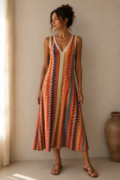 Zigzag Knit Midi Dress