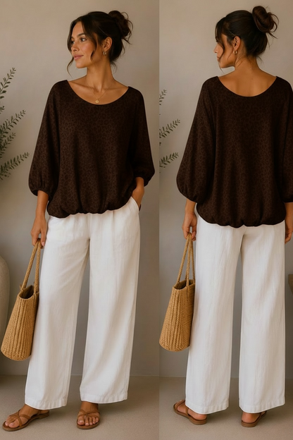 Leopard Print Balloon Sleeve Bubble Hem Top