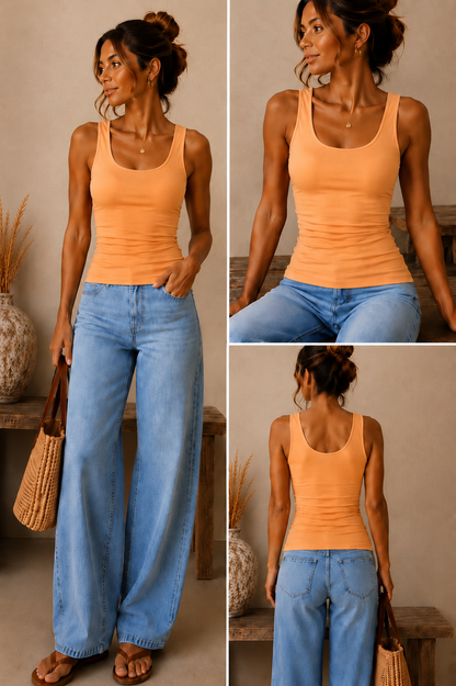 Double Lined Soft Touch Scoop Neck Vest | Stretch Basic Layering Top | HerEdits