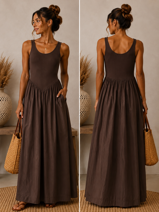 Ribbed Pocket Maxi Dress | Soft Minimal Smock Dress | HerEdits