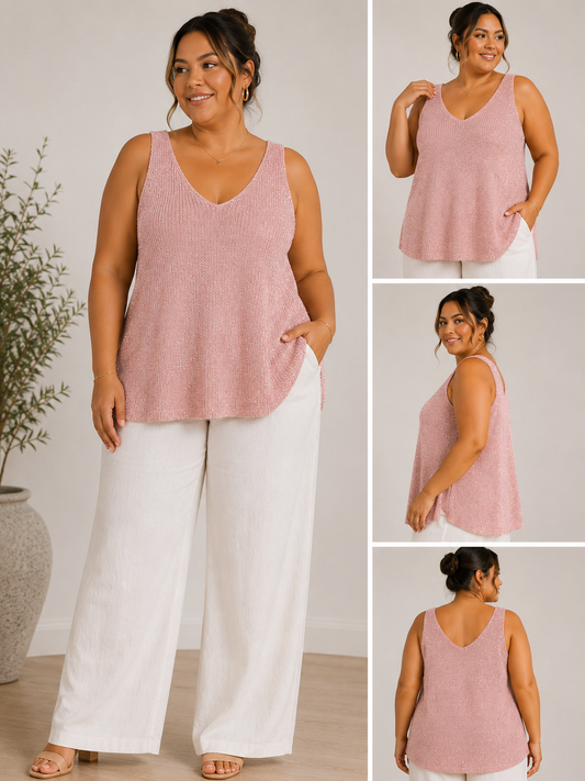Curve Lurex Swing Vest Top | Shimmer Sleeveless Floaty Top | HerEdits