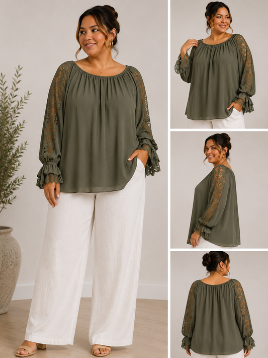 Curve Lace Sleeve Blouse | Floaty Double Lined Occasion Top | HerEdits
