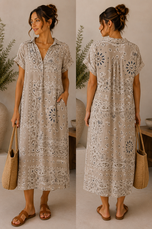 Bandana Print Cotton Cheesecloth Midi Dress | HerEdits