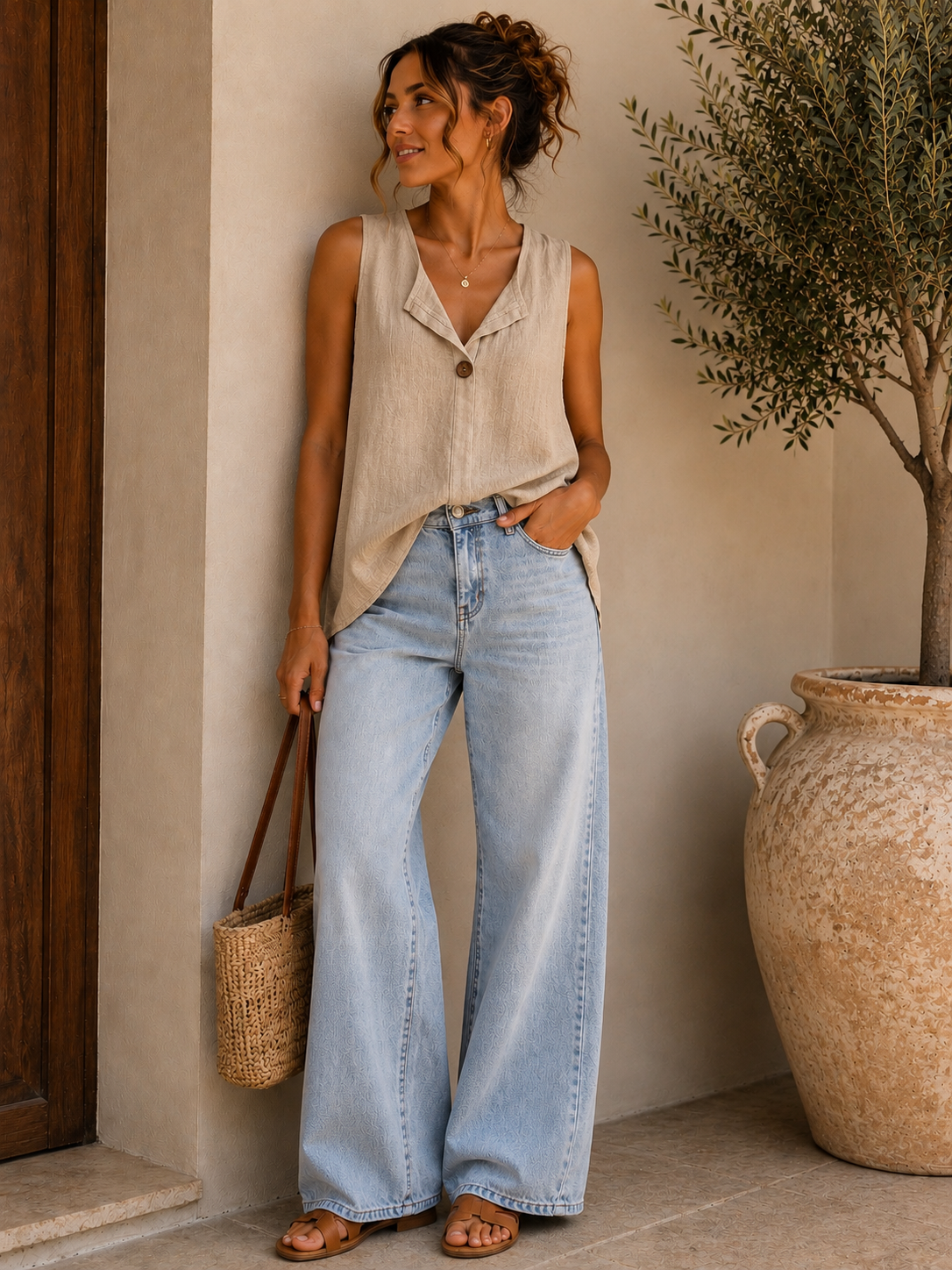 Linen Blend Sleeveless Top | HerEdits