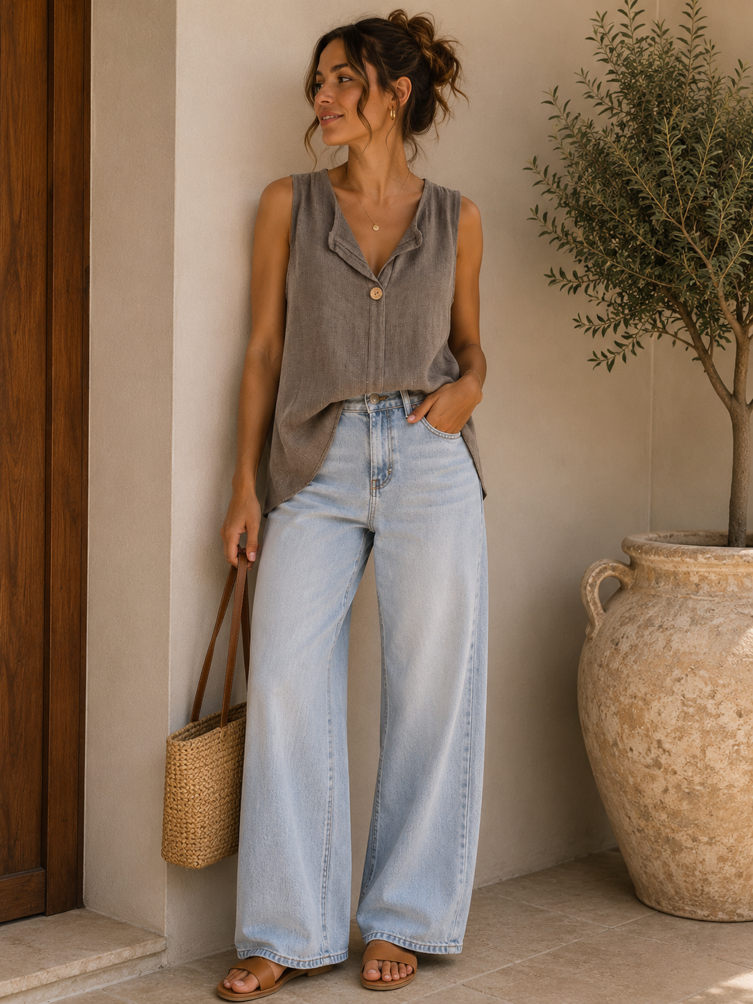Linen Blend Sleeveless Top | HerEdits
