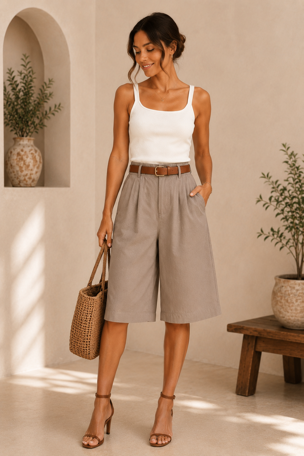 Soft Luxe Tailored Stretch Bermuda Shorts With Belt | HerEdits - HerEdits