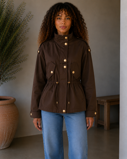 Tailored Utility Field Jacket with Drawstring Waist | HerEdits