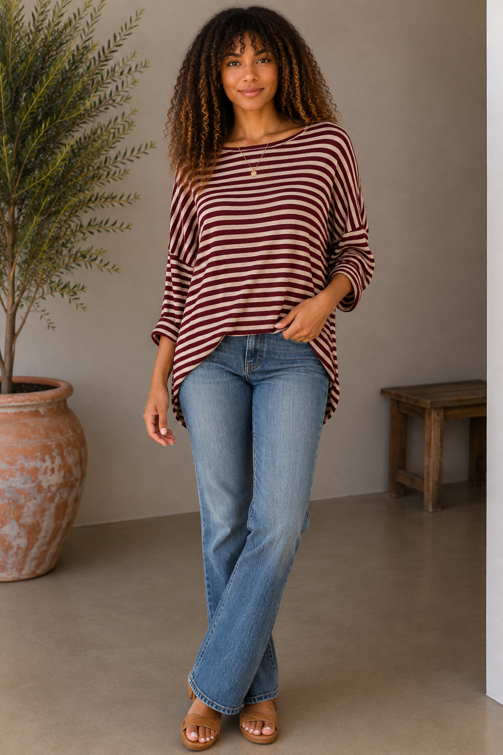Ultra-Soft High-Low Striped Knit Top | HerEdits