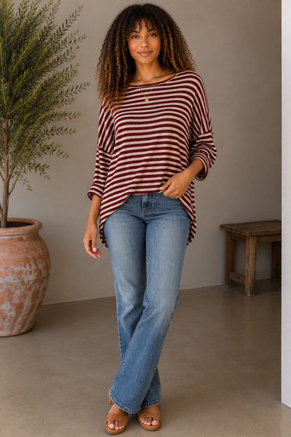 Ultra-Soft High-Low Striped Knit Top | HerEdits