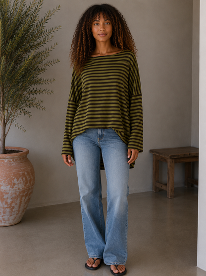 Ultra-Soft High-Low Striped Knit Top | HerEdits