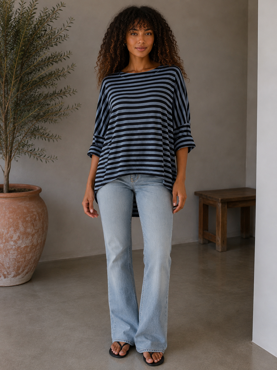 Ultra-Soft High-Low Striped Knit Top | HerEdits