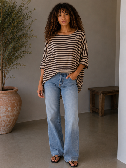 Ultra-Soft High-Low Striped Knit Top | HerEdits